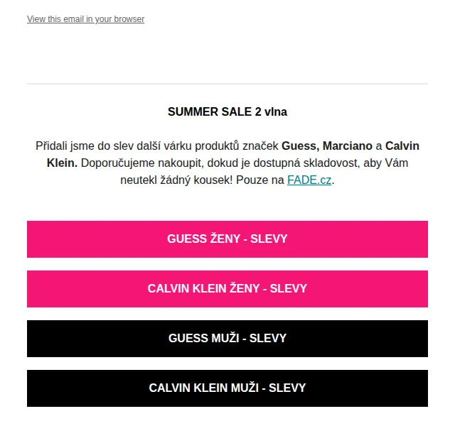 Fade: Summer Sale 2. vlna Guess & Calvin Klein – červen 2026 | Nuslet.cz