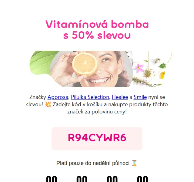 Pilulka: Sleva 50 % na Aporosa, Smile a Healee – červen 2026 | Nuslet.cz