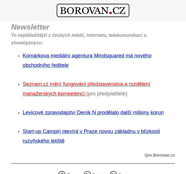 Aleš Borovan: Komárkova mediálka, Seznam, Deník N – červen 2026 | Nuslet.cz