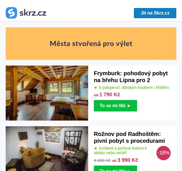 Skrz.cz: Pobyty Frymburk, Praha, Rožnov – červen 2026 | Nuslet.cz