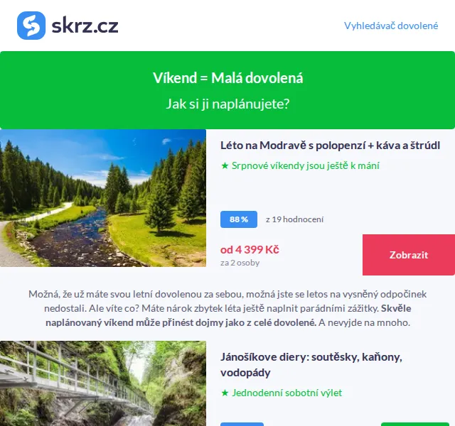 Skrz: Víkendové pobyty s polopenzí – červenec 2026 | Nuslet.cz
