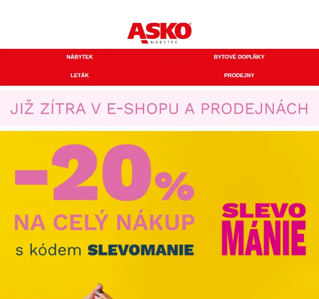 Asko Nábytek: sleva 20 % na celý nákup – červen 2026 | Nuslet.cz