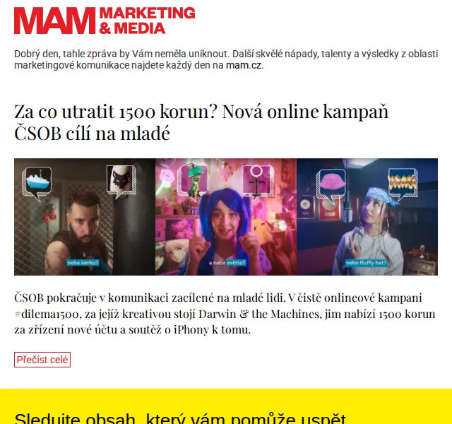 Marketing & Media: ČSOB #dilema1500 – kampaň červen 2026 | Nuslet.cz