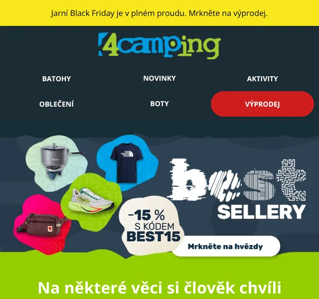 4camping.cz: 15 % sleva na bestsellery – duben 2026 | Nuslet.cz