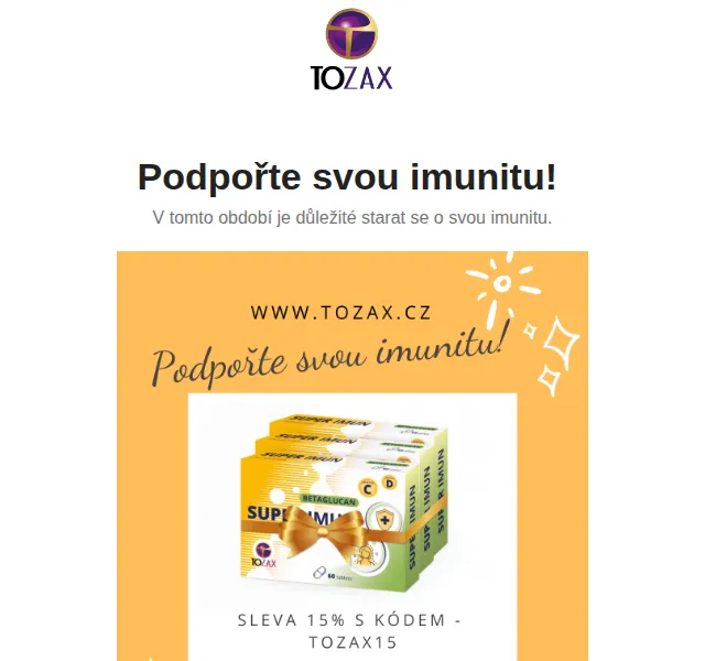 Tozax CZ: sleva 15 % na podporu imunity – červen 2026 | Nuslet.cz