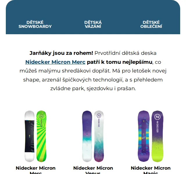 SNOWBOARD ZEZULA: Dětské snowboardy Nidecker se slevou až 20 % – červen 2026 | Nuslet.cz