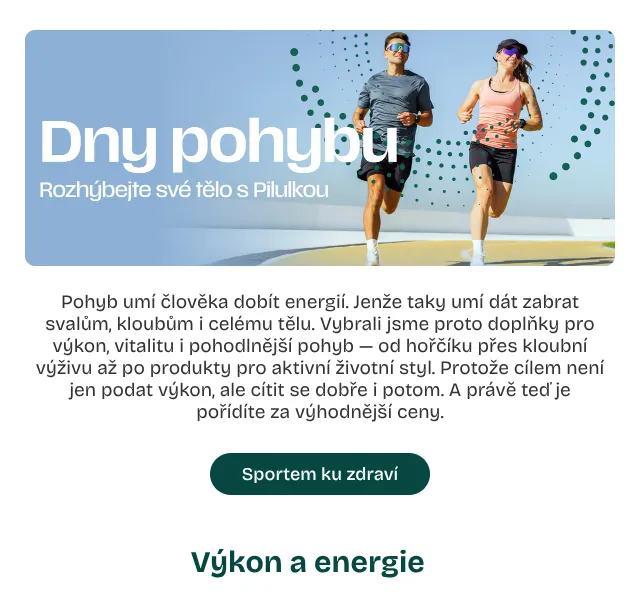 Pilulka.cz: Dny pohybu – sleva na doplňky, proteiny – květen 2026