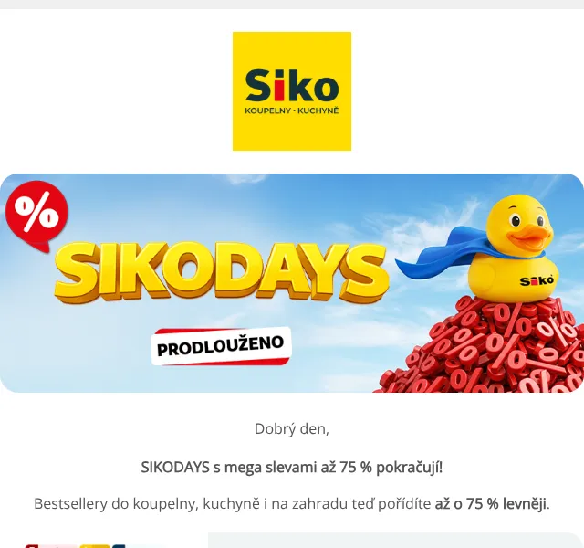 SIKO KOUPELNY: slevy až 75 % – srpen 2026