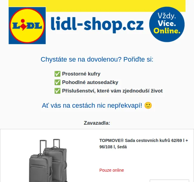 Lidl: Sada kufrů TOPMOVE od 1 299 Kč – červen 2026 | Nuslet.cz