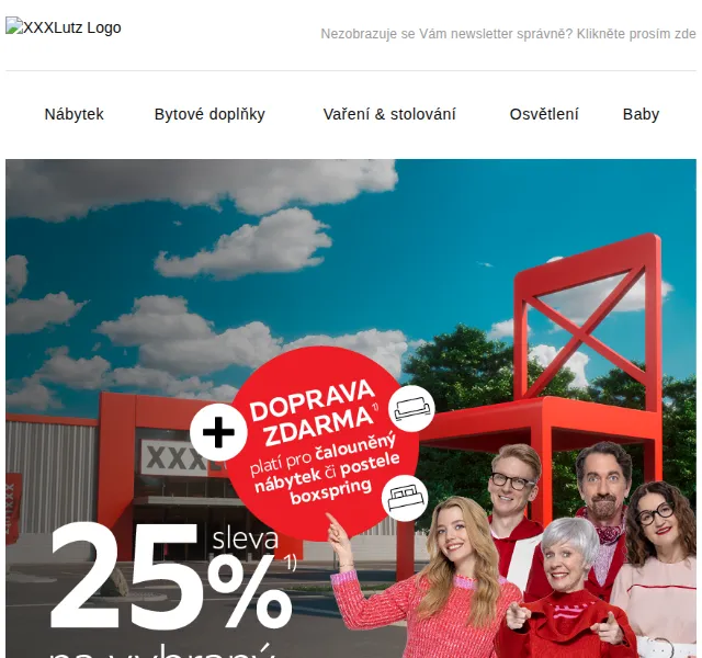 XXXLutz: Sleva 25 % na nábytek + doprava zdarma – červen 2026 | Nuslet.cz