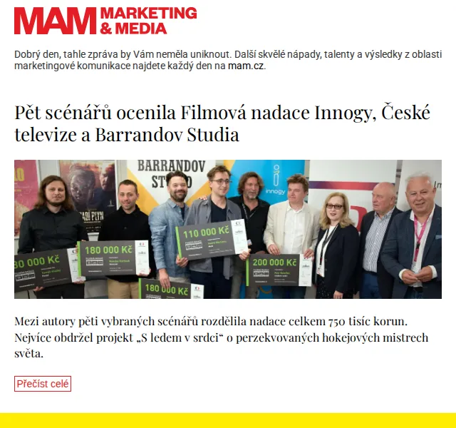 Marketing & Media: Scénáře oceněny nadací – červen 2026 | Nuslet.cz