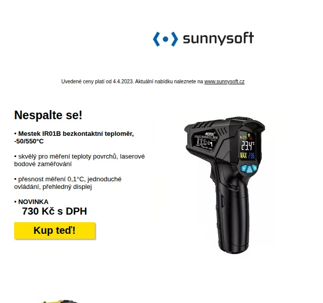 Sunnysoft: Bezkontaktní teploměry, cyklopočítače a chytré senzory – červen 2026 | Nuslet.cz