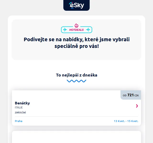 eSky.cz: Benátky od 721 Kč, Gdańsk od 1056 Kč – červenec 2026 | Nuslet.cz