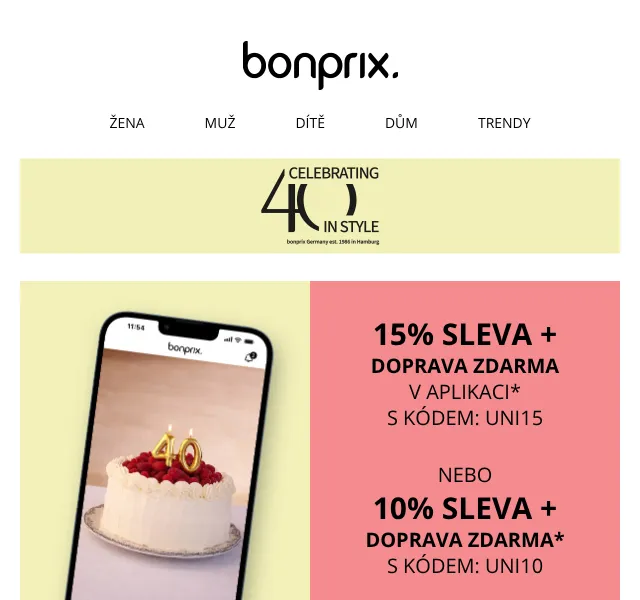 Bonprix: 15 % sleva v aplikaci + doprava zdarma – květen 2026