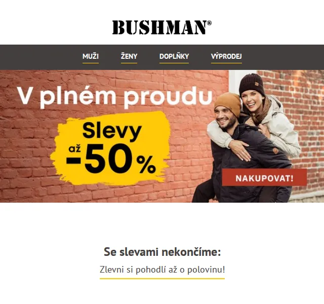 BUSHMAN: Slevy až 56 % na trička a bundy – únor 2026 | Nuslet.cz