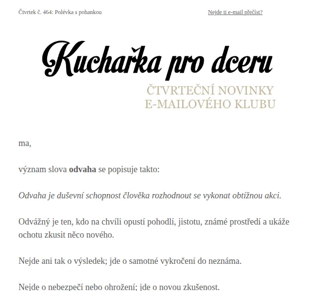 Florentýna - Kuchařka pro dceru: Polévka s pohankou – červen 2026 | Nuslet.cz
