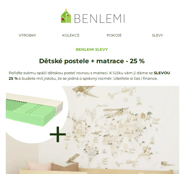 Benlemi: Dětské postele + matrace se slevou 25 % – červen 2026 | Nuslet.cz