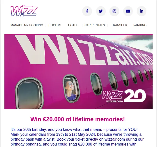 Wizz Air: Výhra 20 000 € na zážitky – květen 2026 | Nuslet.cz