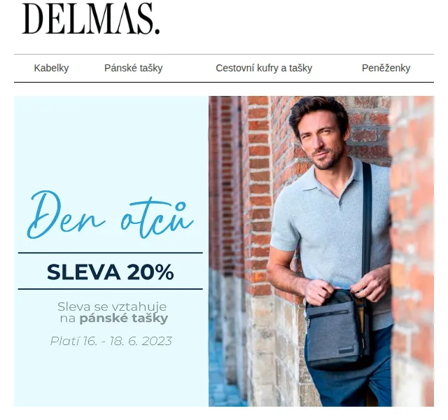 Delmas: Sleva 20 % na pánské tašky – červen 2026 | Nuslet.cz