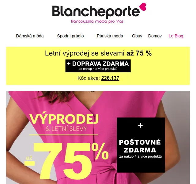 Blancheporte: až -75 % sleva na módu – srpen 2026