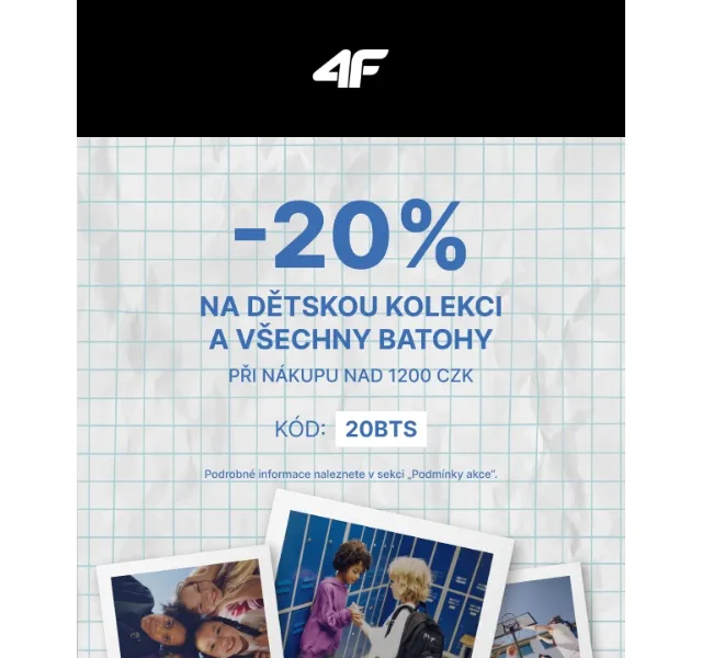 4Fstore.cz: 20% sleva na dětské oblečení – srpen 2026
