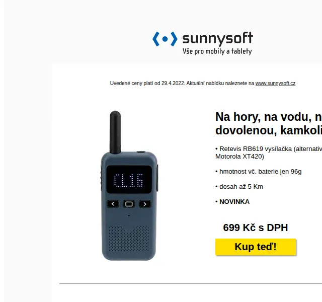 Sunnysoft: Vysílačky Retevis, kožený batoh Tiding – červen 2026 | Nuslet.cz