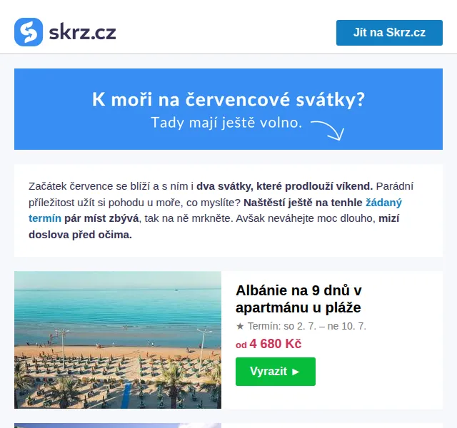 Skrz.cz: dovolená u moře na červencové svátky – červenec 2026 | Nuslet.cz