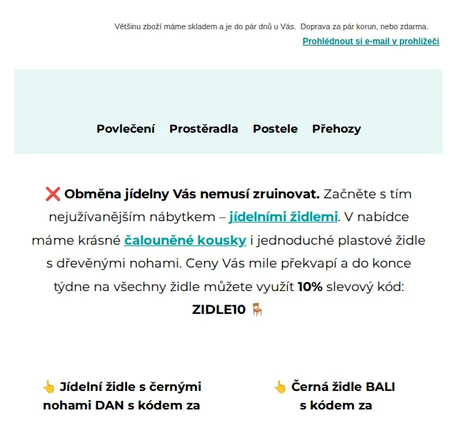 Výprodej povlečení: Jídelní židle od 656 Kč – červen 2026 | Nuslet.cz