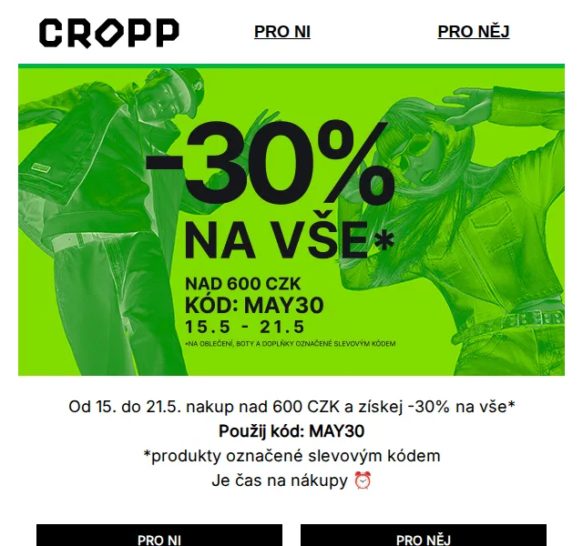 Cropp: -30% na vše – červen 2026 | Nuslet.cz