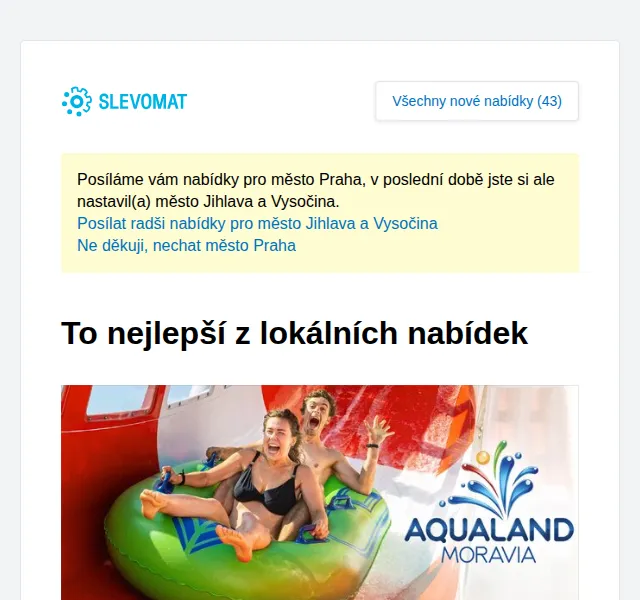 Slevomat: Aqualand Moravia 999 Kč + 100 Kč zpět – červen 2026 | Nuslet.cz