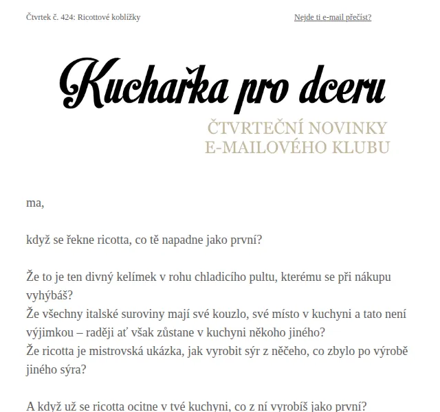Florentýna - Kuchařka pro dceru: Ricottové koblížky – červen 2026 | Nuslet.cz
