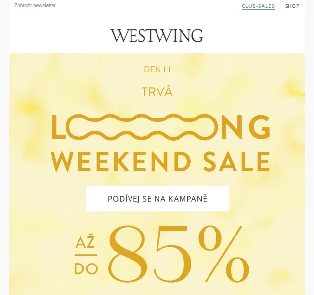 Westwing: LOOONG WEEKEND SALE – slevy až -85 % – červen 2026 | Nuslet.cz