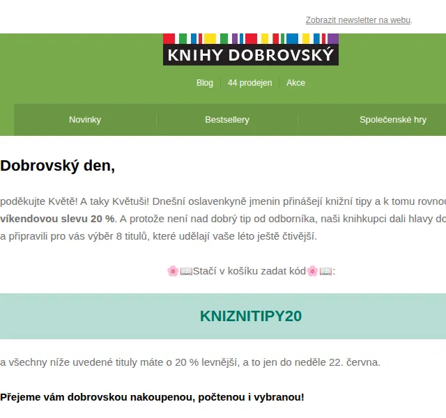 KnihyDobrovsky.cz: sleva 20 % na knižní tipy – červen 2026 | Nuslet.cz