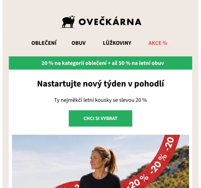 Ovečkárna: merino oblečení -20 % + obuv -50 % – červen 2026
