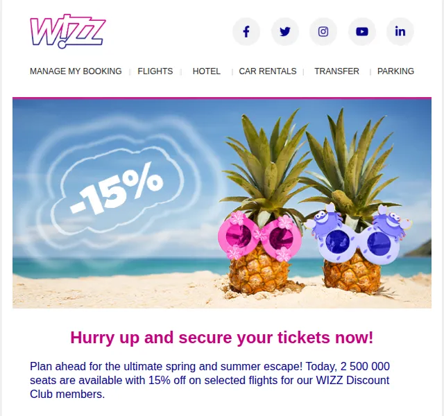 Wizz Air: 2 500 000 míst s 15% slevou – červen 2026 | Nuslet.cz