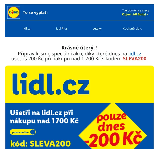 Lidl: Sleva 200 Kč s kódem SLEVA200 – říjen 2026