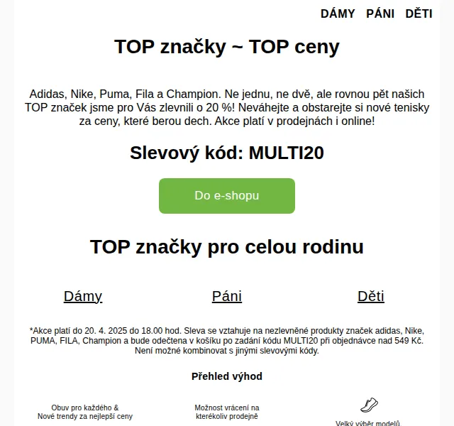 DEICHMANN: –20 % na Adidas, Nike, Puma – červen 2026 | Nuslet.cz