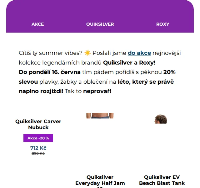 SNOWBOARD ZEZULA: Quiksilver & Roxy -20 % – červen 2026 | Nuslet.cz