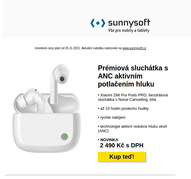 Sunnysoft: Xiaomi ZMI Pur Pods PRO a slevy až 47 % – červen 2026 | Nuslet.cz