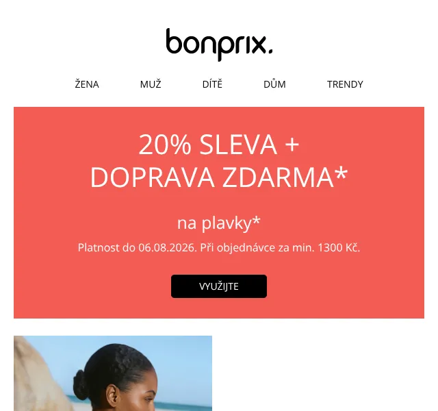 Bonprix: 20 % sleva na plavky + doprava zdarma – srpen 2026