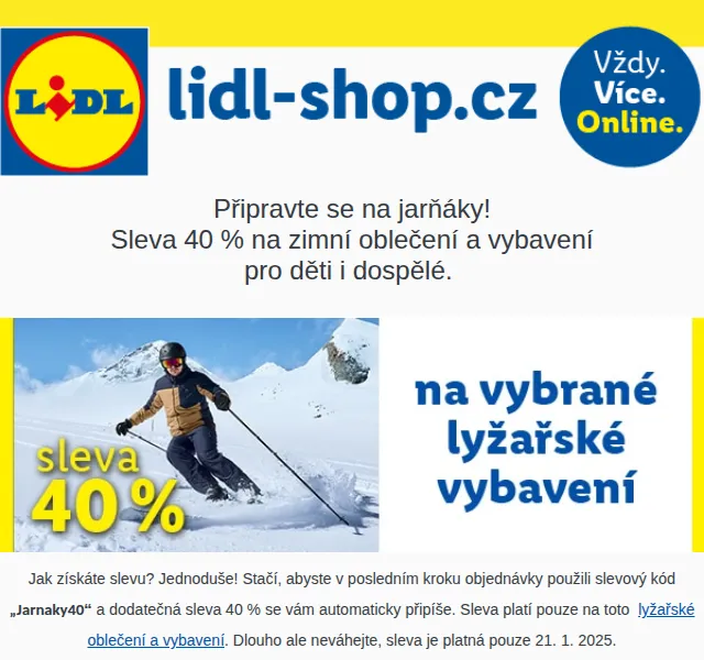 Lidl: Sleva 40 % na lyžařské oblečení a vybavení – květen 2026 | Nuslet.cz