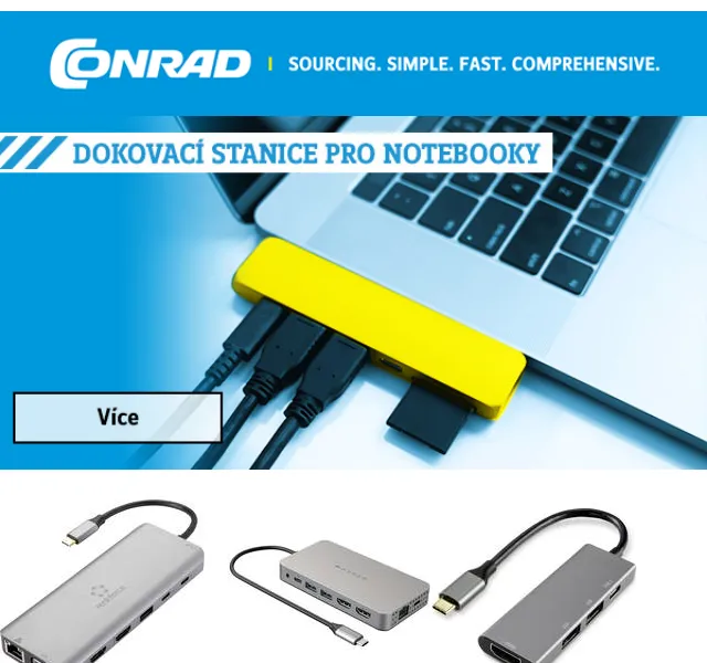 Conrad Electronic: notebook dokovací stanice, batohy a další – červen 2026 | Nuslet.cz
