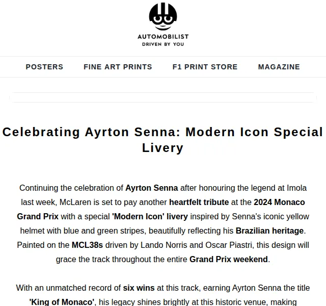 Automobilist: Ayrton Senna Modern Icon Livery – červen 2026 | Nuslet.cz
