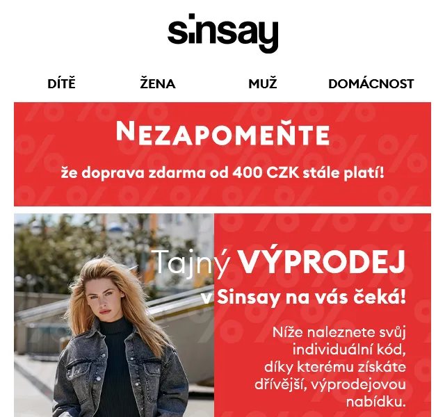 Sinsay: -30% kód na Tajný výprodej – červen 2026 | Nuslet.cz