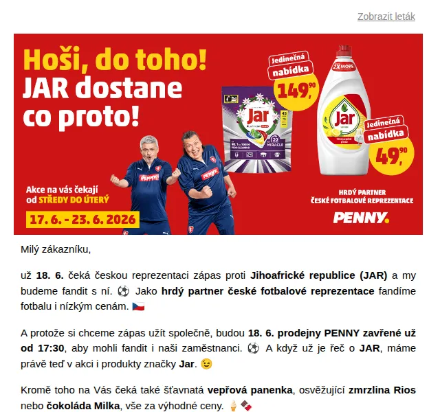 Penny: Zmrzlina Rios 12,90 Kč, vepová pánev – červen 2026