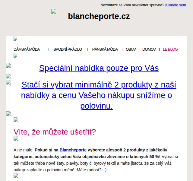 Blancheporte: sleva 50 % na 2+ produkty – červen 2026 | Nuslet.cz