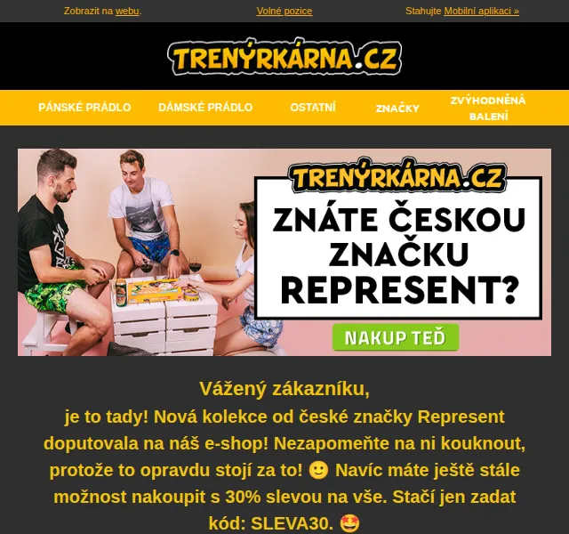 Lukáš z Trenýrkárna.cz: Sleva 30 % na novou kolekci Represent – červen 2026 | Nuslet.cz