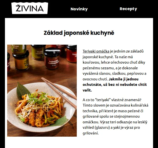 Živina: Teriyaki omáčka 149 Kč – červen 2026 | Nuslet.cz
