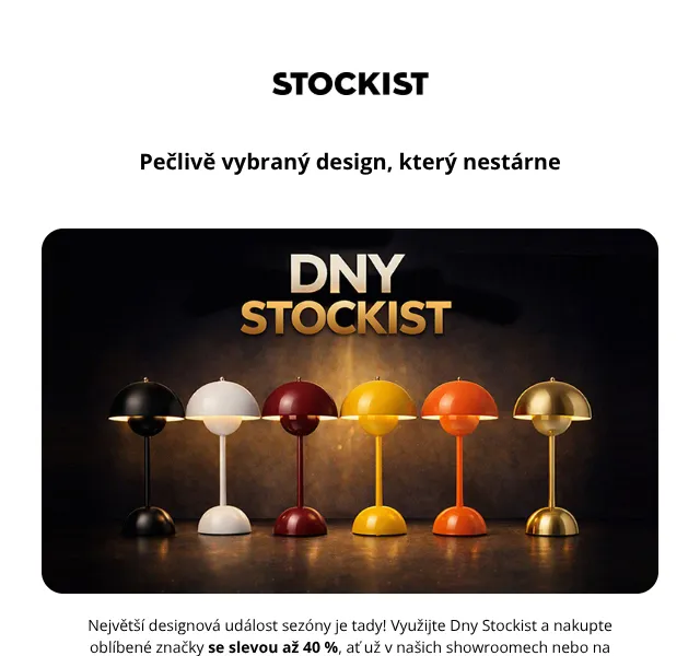 Stockist: design se slevou až 40 % – září 2026