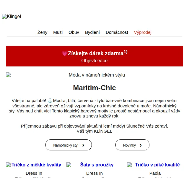 KLiNGEL.cz: Dárek zdarma k námořnickému stylu – červen 2026 | Nuslet.cz